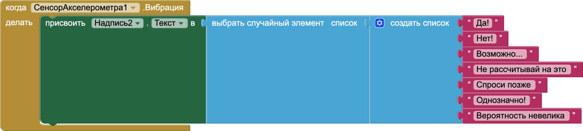 Блоки программирования Магического шара